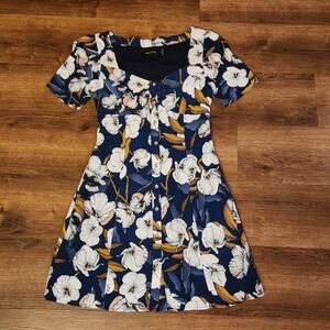 MINKPINK Pacifico Tea Navy Blue Floral Print Dress